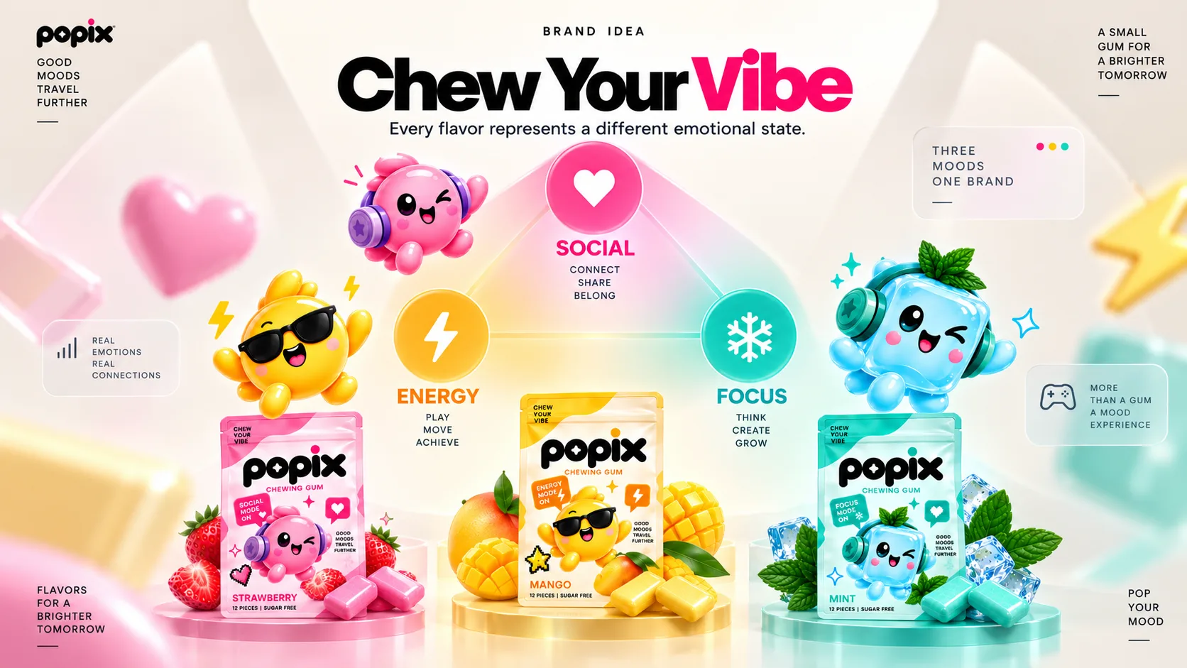 Popix Gum — Packaging Design packaging & visual design mockup 4 by Raghav Chopra